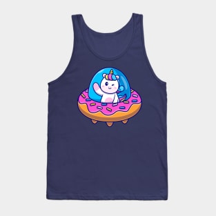 Cute Unicorn Flight With Donut UFO Cartoon Tank Top